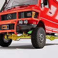 Red Mercedes Van With Off Road Tires And Yellow Bumper