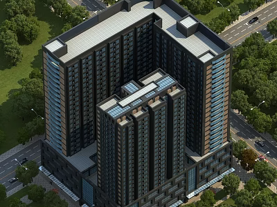 Aerial Planning of Modern Residential Complex with High Rise Buildings Green Spaces and Road Network 3d model