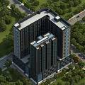 Aerial Planning of Modern Residential Complex with High Rise Buildings Green Spaces and Road Network