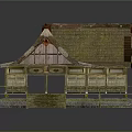 Cartoon Style Traditional Japanese Thatched Roof House With Wooden Structure Steps And Platform
