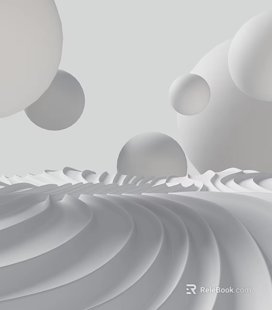 White Abstract Geometric Background Wall With Curved Waves And Spherical Shapes 3d model 