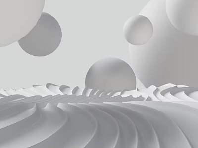 White Abstract Geometric Background Wall With Curved Waves And Spherical Shapes 3d model