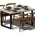 Modern Dining Table Set With Wooden Chairs Metal Frame And Tabletop Plates