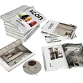 Stacked Icon Magazines With Open Interior Design Pages And Coffee Cup 3d model