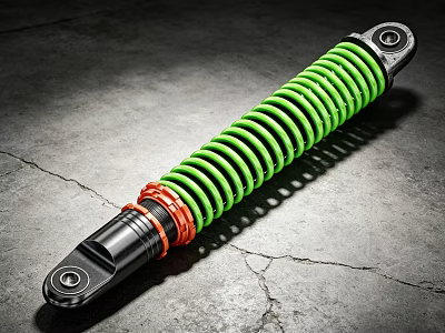 Industrial Mechanical Shock Absorber With Green Coil Spring And Black Metal Ends 3d model