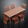 Rectangular Wooden Dining Table Set with Six Slatted Back Chairs and Natural Wood Finish