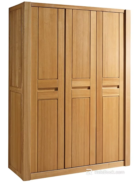 Natural Wooden Wardrobe With Four Door Design And Sleek Panel Details 3d model 