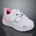 Cute Kids White Sneakers With Pink Cartoon Cat Ears Paw Prints Bear Design Velcro Straps