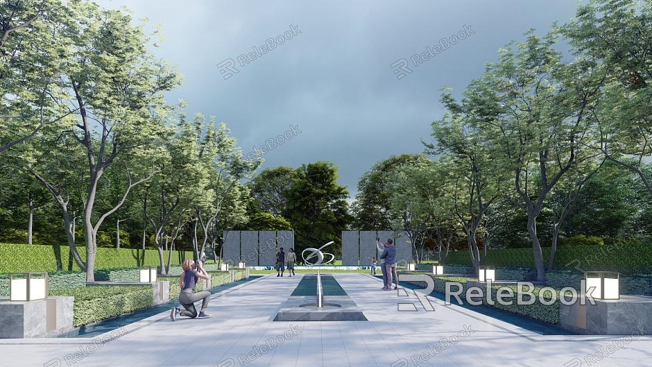 Modern Garden Landscape Community Waterscape Landscape House Under-forest Activity Area Under-forest Chess Space Axis Waterscape Wall model