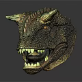 Detailed T Rex Dinosaur Head Model With Green Scaly Skin Sharp Teeth And Horns