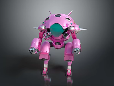 Pink Sci Fi Robot Game Movie Character With Green Core And Mechanical Spikes 3d model