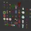 Stylish Home Furniture Display With Vases Plants Clocks And Decorative Accessories