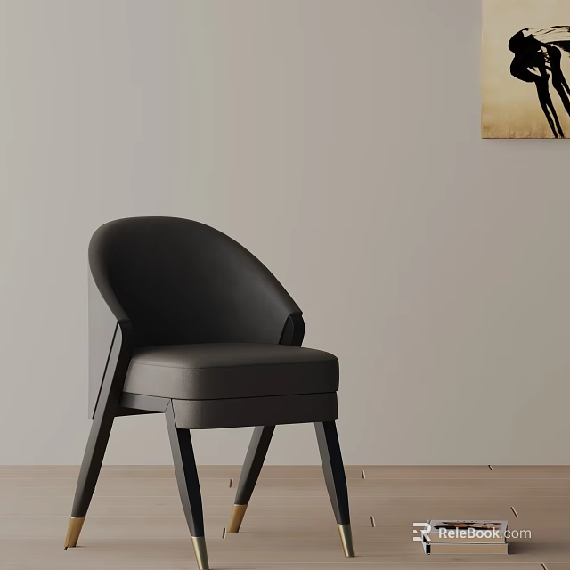 Modern Leisure Chair With Black Leather Upholstery Curved Backrest And Wooden Legs 3d model 