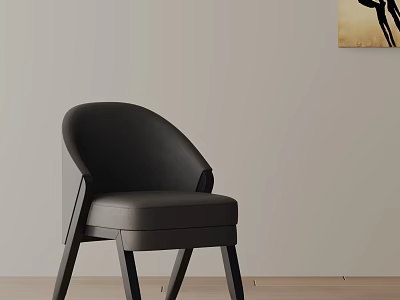 Modern Leisure Chair With Black Leather Upholstery Curved Backrest And Wooden Legs 3d model