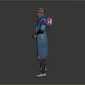Game and Movie Character With Blue Purple Coat Short Gray Hair Glasses White Pants Sneakers