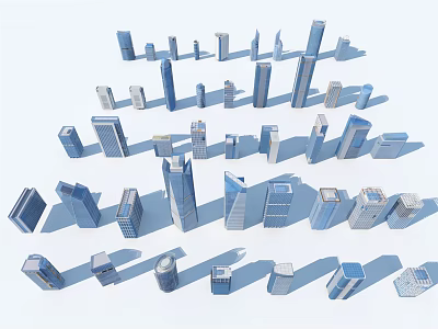 Modern Office Buildings In Various Heights With Geometric Design And Shadow Effects 3d model