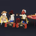 Colorful Cartoon Characters Gathered Around Dining Table With Food And Lit Lanterns