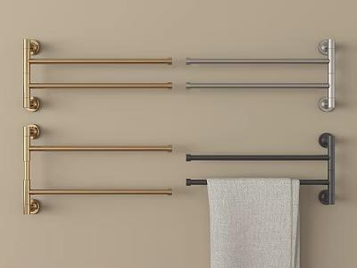 Bathroom Accessories Wall Mounted Towel Racks in Brass Silver and Black Colors with Hanging Towel 3d model
