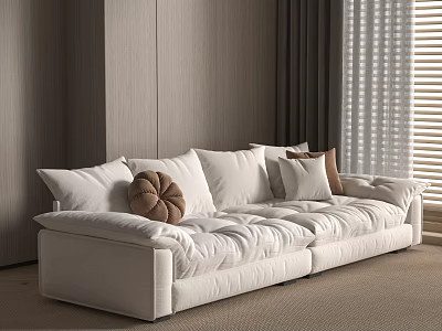 White Sectional Sofa With Plush Cushions And Brown Decorative Pillows In Modern Living Room 3d model