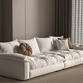 White Sectional Sofa With Plush Cushions And Brown Decorative Pillows In Modern Living Room