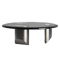 Round Black Coffee Table With Modern Metal Base And Sleek Contemporary Design 3d model