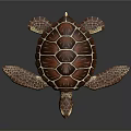 Brown Sea Turtle With Patterned Shell And Flippers On Dark Background