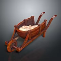 Vintage Handmade Wooden Wheelbarrow Decorative Ornament Filled With White Pebbles