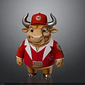 Cartoon Bull Character In Red Jacket With Logo Cap Horns And Shiny Shoes