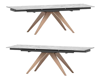 Modern Dining Table With Marble Top And Wooden Crossed Legs Design 3d model