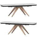 Modern Dining Table With Marble Top And Wooden Crossed Legs Design