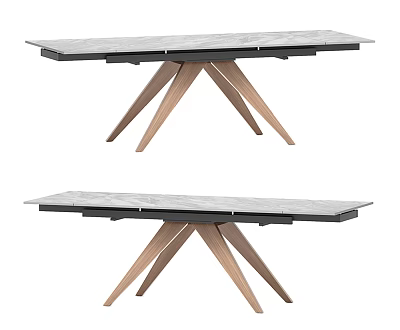Modern Dining Table With Marble Top And Wooden Crossed Legs Design 3d model
