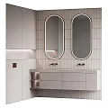 Modern Bathroom Vanity With Double Oval Mirrors And Vertical Tile Wall Design 3d model