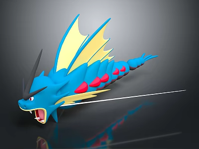 Fierce Blue Dragon 3D Model With Yellow Wings Red Spots And Open Mouth 3d model