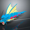 Fierce Blue Dragon 3D Model With Yellow Wings Red Spots And Open Mouth