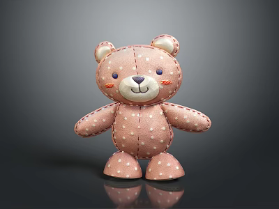 Cute Pink Hand-Sewn Teddy Bear With White Polka Dots Daily Life Item 3d model Cute Pink Hand-Sewn Teddy Bear With White Polka Dots Daily Life Item 3d model