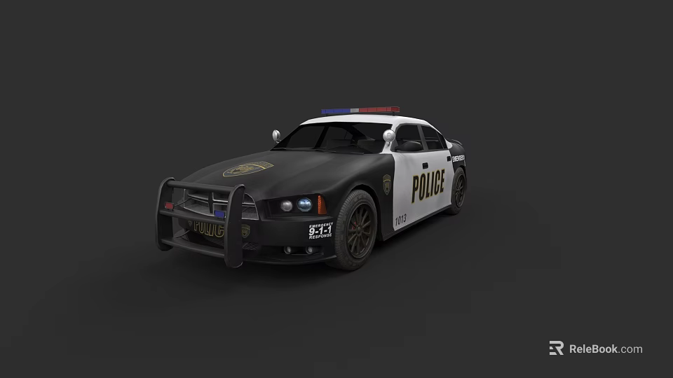Black and White Police Sedan With Police Lights And POLICE Logo 3d model 
