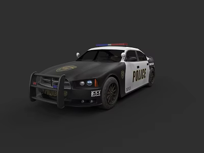Black and White Police Sedan With Police Lights And POLICE Logo 3d model