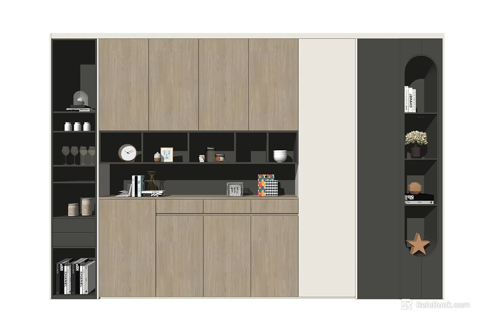 Modern Decorative Cabinet With Multiple Shelves And Storage For Display Items 3d model