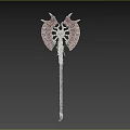 Ornate Axe Weapon Featuring Metallic Spiked Head And Intricate Textured Handle