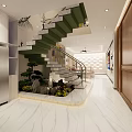 Modern Office Interior With Ornate Walls Green Wall Chandelier And Marble Tabletop
