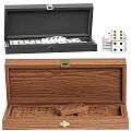 Domino Game Set With Wooden And Black Storage Boxes For Classic Tabletop Entertainment