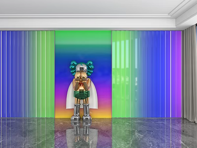 Colorful Gradient Background Wall With Standing Art Figure In Modern Room 3d model