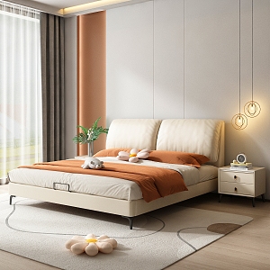 Nordic Bedroom Soft Leather Double Bed 3d model