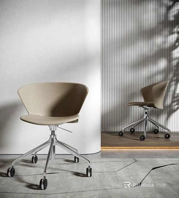 Modern Beige Office Chair Featuring Minimalist Design Metal Base And Wheels 3d model 
