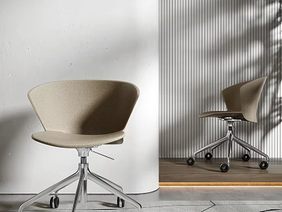 Modern Beige Office Chair Featuring Minimalist Design Metal Base And Wheels 3d model