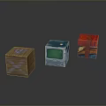 Red Blue And Wooden Storage Boxes For Household Organization And Decoration