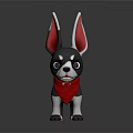 Gray And White Stuffed Dog Toy With Big Ears Red Bandana On Dark Background