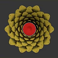 Pinecone Shaped Lit Candle With Yellow Petals And Red Wax