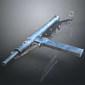 Vintage Machine Gun Weapon with Metal Barrel Stock and Support Stand
