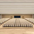 Large Modern Conference Room Interior Design With Tiered Seating And Projector Screen